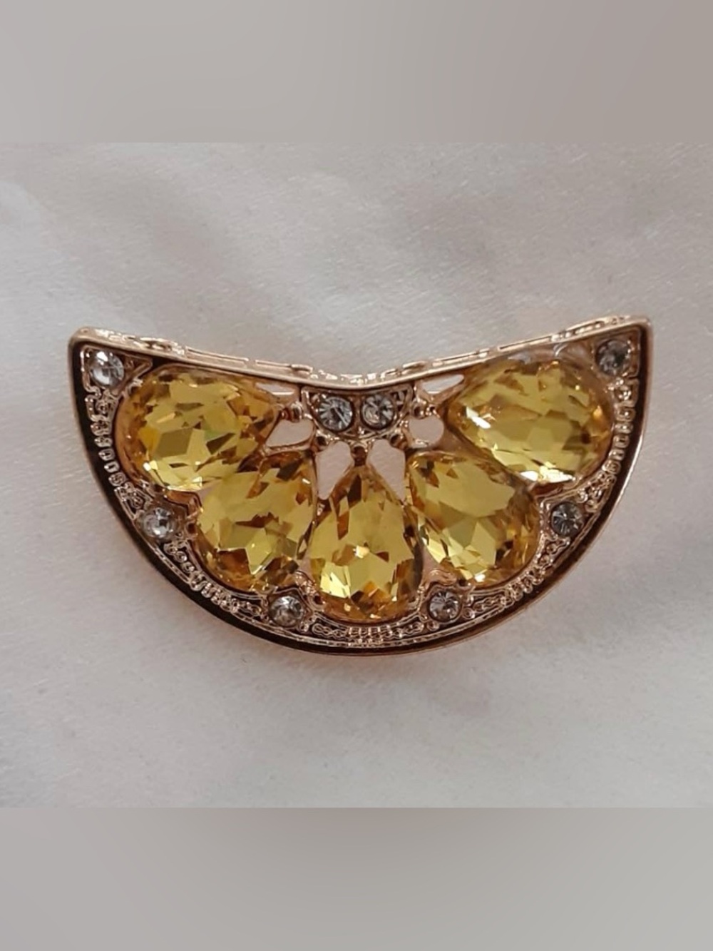 ❤️ Lemon Slice Gold Tone Yellow Statement Rhinestone Brooch Pin Jewelry